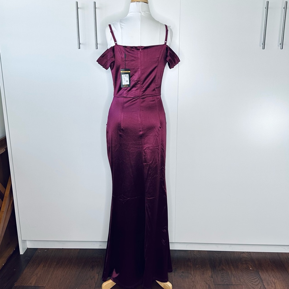 Miusol Purple Satin Off-Shoulder Evening Gown - Picture 3 of 6